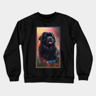 Newfoundland Dog Vibrant Tropical Flower Tall Digital Oil Painting Portrait 2 Crewneck Sweatshirt